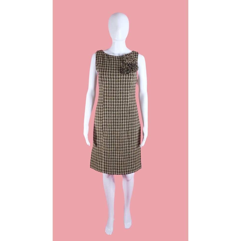 Y2K NWT MOSCHINO HOUNDSTOOTH Tweed Dress W/Colorful Flecks & Rosettes. XS-S